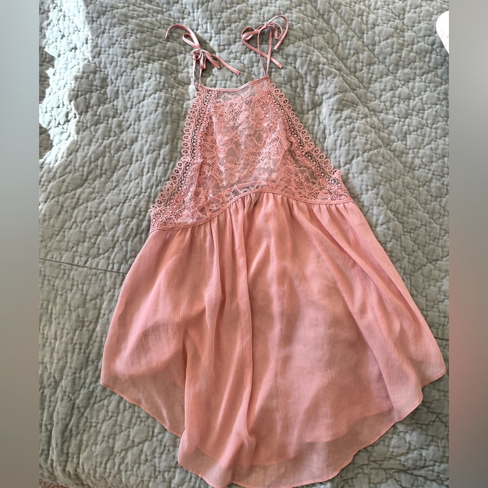 Victoria's Secret Rose Pink Satin Tie Strap Babydoll Negligee Lingerie S